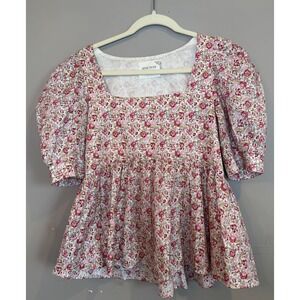 Tuckernuck Hyacinth‎ House Floral Clemens Pink Babydoll Blouse Cottagecore Small